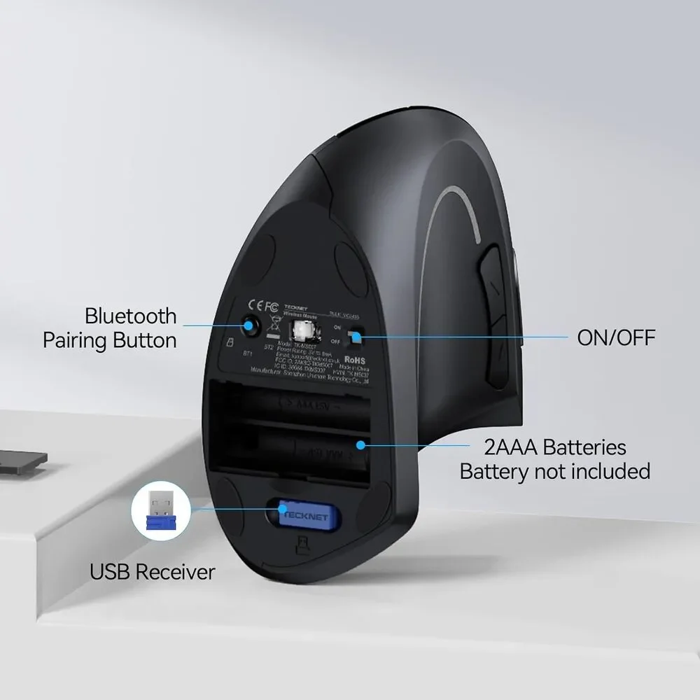TECKNET Ergonomic Mouse, Wireless Bluetooth Vertical Mouse, 4800 DPI